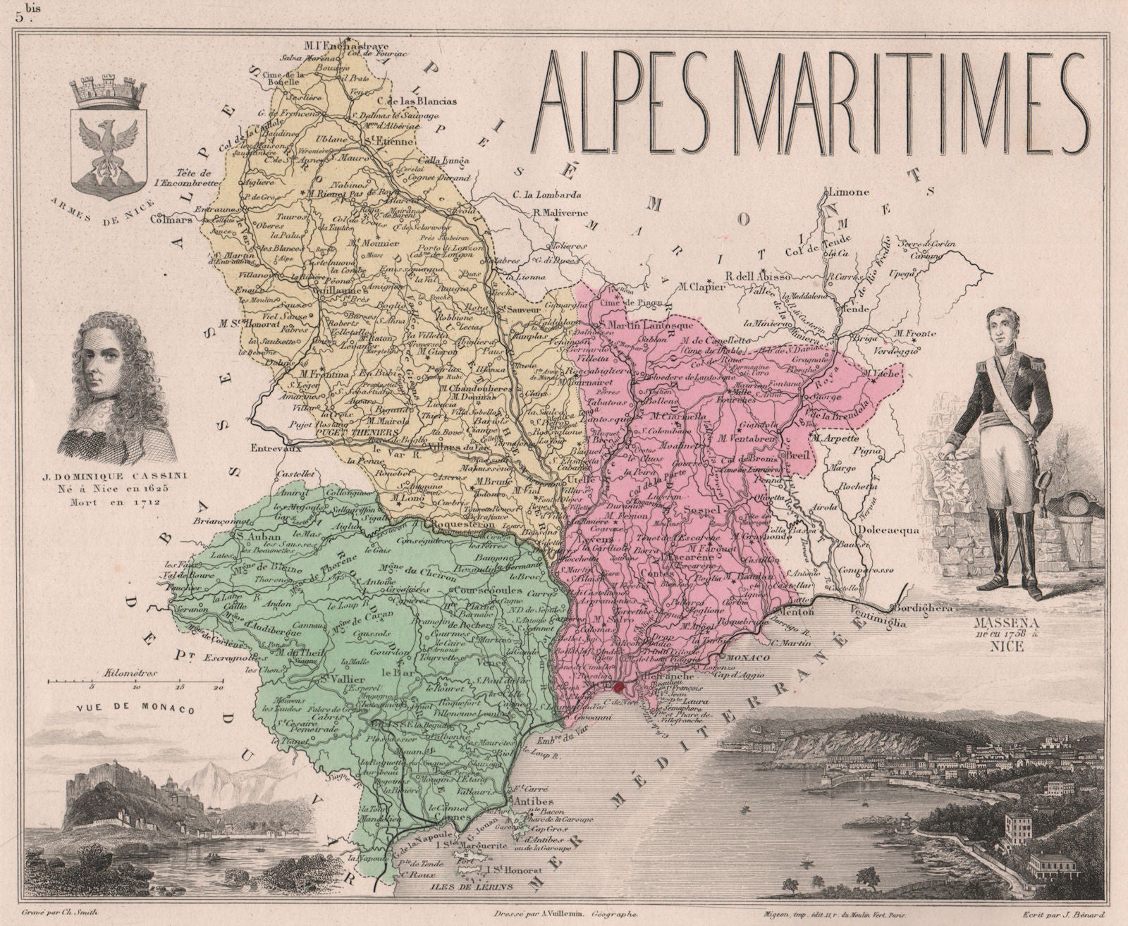ALPES-MARITIMES. Département. Nice Monaco. Massena. Cassini. VUILLEMIN 1879 map